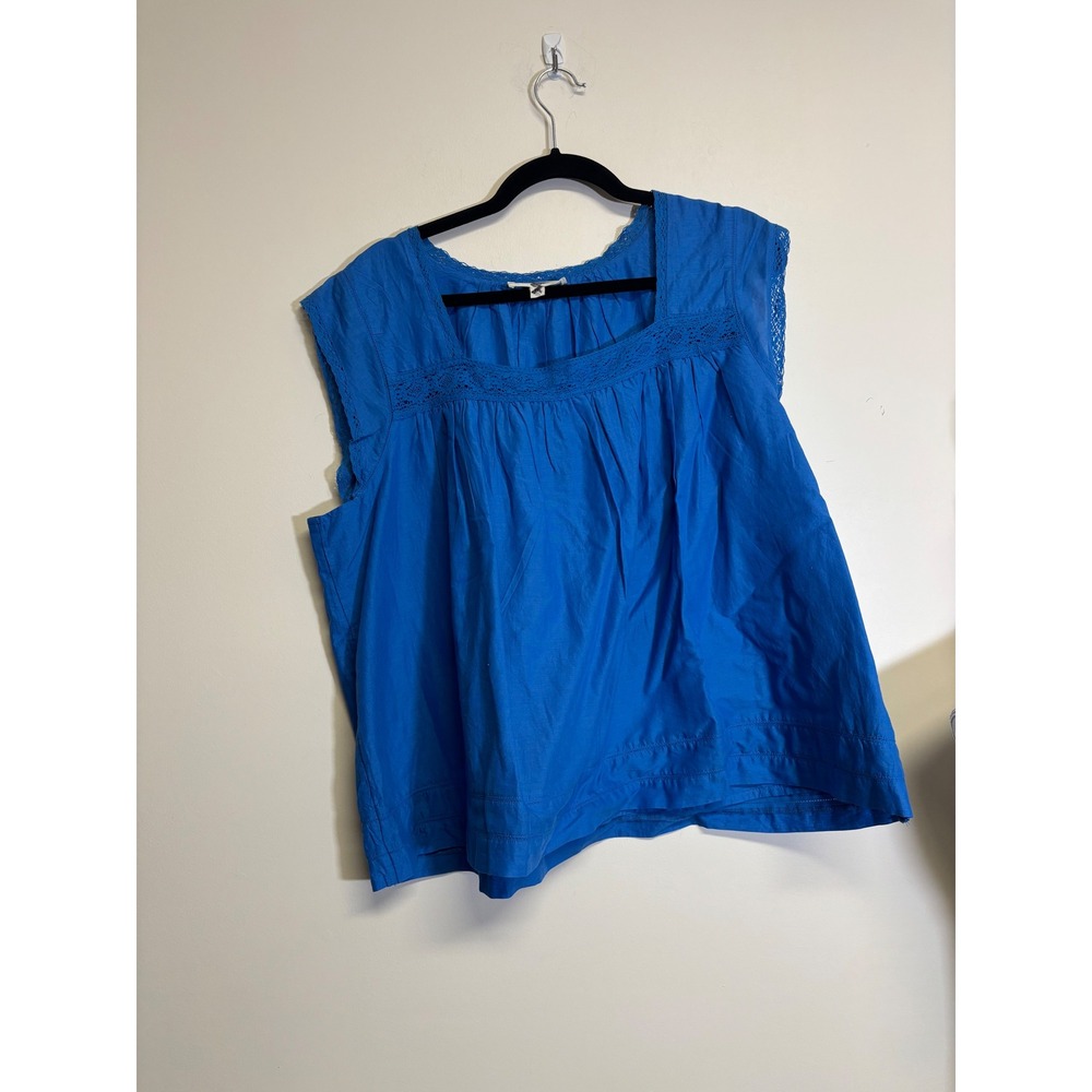 Lucky Brand Women's 100% Cotton Blue Ruffled Tank Top Blouse Size XXL - Picture 3 of 6